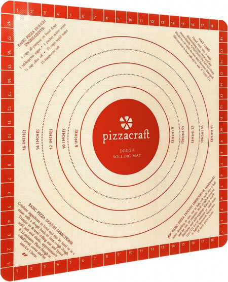 Covoras pentru framantarea aluatului Pizzacraft, silicon, bej/rosu, 50 x 50 cm