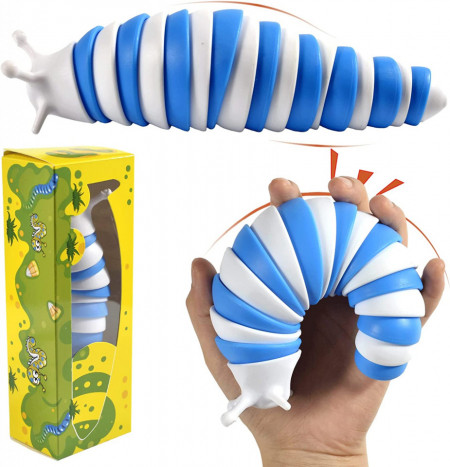 Jucarie senzoriala antistres Vibbang, alb/albastru, melc, plastic, 8,5 cm