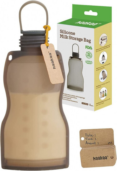 Recipient pentru laptele matern Haakaa, silicon, maro, 260 ml