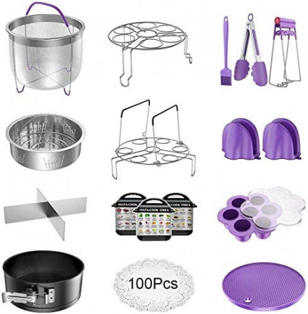 Set de 17 piese bucatarie compatibil cu 5/6/8 QT aragaz sub presiune LinGear, metal/silicon/hartie, multicolor