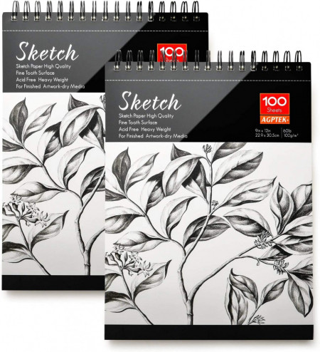 Set de 2 caiete pentru desen AGPTEK, hartie, 22,9 x 30,5 cm