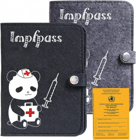 Set de 2 huse de protectie card de vaccinare LFKJUMY, pasla, gri/negru, 120 x 160 mm