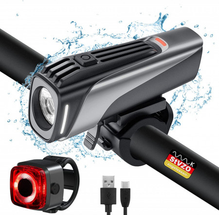 Set de 2 lumini pentru bicicleta T TENDTOP, USB, ABS, negru