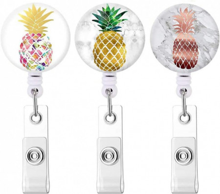 Set de 3 suporturi pentru ecuson NNAKAPAKA, model cu ananas, metal/plastic, multicolor