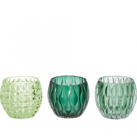 Set de 3 suporturi pentru lumanari Aliza, sticla, verde, 10 x 9 cm