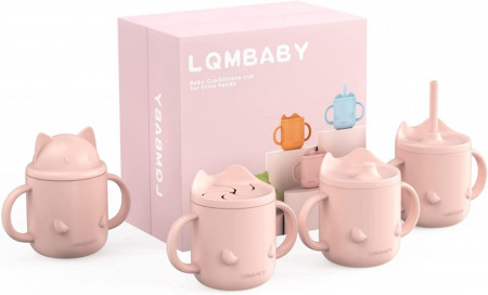 Set de 4 cani pentru bebelusi LQMBABY, silicon, roz, 13 x 8 cm
