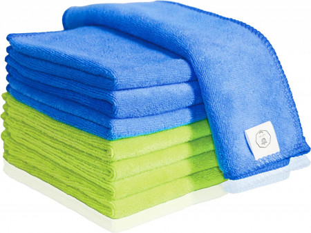 Set de 8 lavete de curatare, poliester/microfibra, verde/albastru, 25 x 25 cm