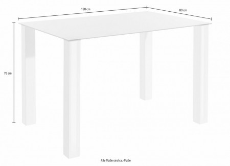 Set de living Norma/Nicole 4 scaune piele sintetica + 1 masa cu blat de sticla, alba, 120 x 80 x 76 cm