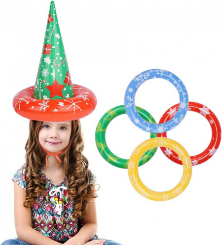 Set palarie gonflabila si 4 inele Tenwo, PVC, multicolor, 30 x 40 cm