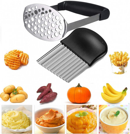 Set taietor/zdrobitor de cartofi YingCaiXu, otel inoxidabil, argintiu/negru