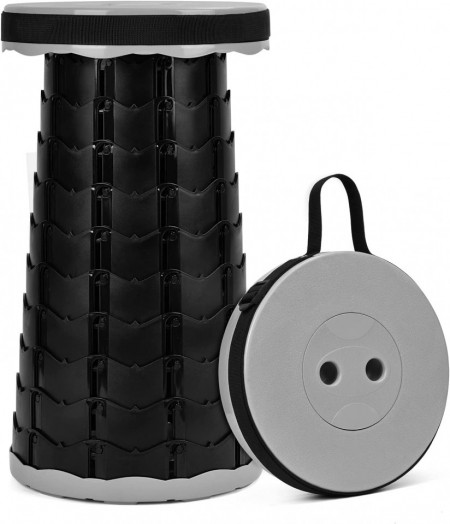 Taburet pliabil telescopic Ekkong, polipropilena, negru/gri, 24,5 x 45 cm