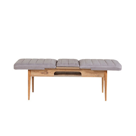 Banca extensibila tapitata Malachy, lemn masiv, maro/gri, 40 x 110/139 x 51 cm