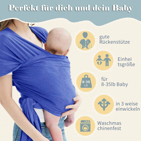 Marsupiu pentru bebelusi MINIMOTO, bumbac/spandex, albastru