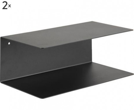 Set de 2 rafturi de perete Neptun, metal, negru, 35 x 20 x 14 cm