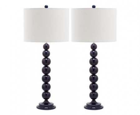 Set de 2 veioze Safavieh, metal/bumbac, albastru inchis/bej, 35 x 78,7 cm