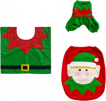 Set de 3 huse pentru toaleta GASOE, textil, verde/rosu
