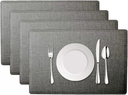 Set de 4 naproane pentru tacamuri/vase, imitatie de piele, gri inchis, 45 x 30 x 0.25 cm;