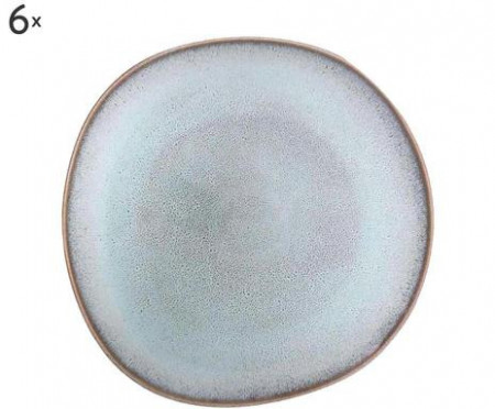Set de 6 farfurii Lave Glace', portelan, gri/albastru