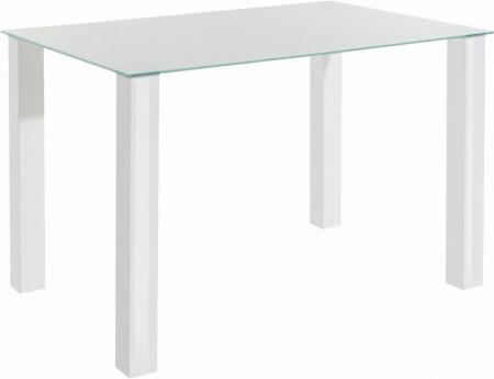 Set de living Norma/Nicole 4 scaune piele sintetica + 1 masa cu blat de sticla, alba, 120 x 80 x 76 cm