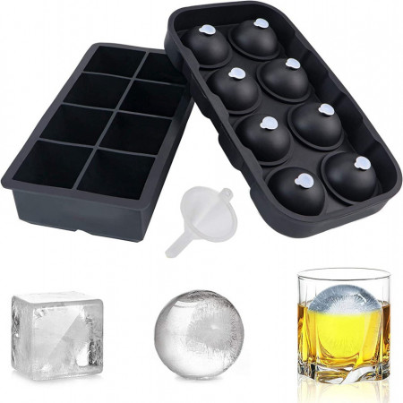 Tava pentru cuburi de gheata cu capac Hoqque, negru, silicon, 23,5 x 12,5 cm
