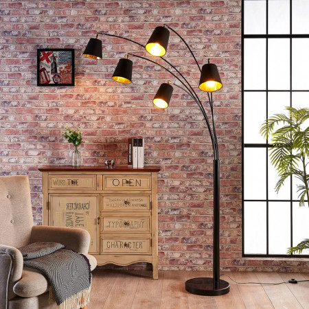 Lampadar TINNE, metal/textil, negru/auriu, 30 x 90 x 210 cm