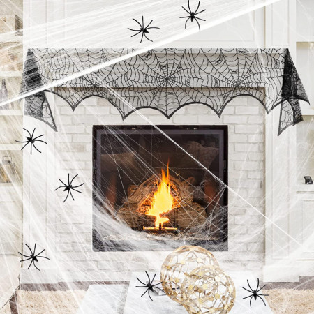 Panza de paianjen pentru Halloween Cymas, PVC, negru, 245 x 48 cm