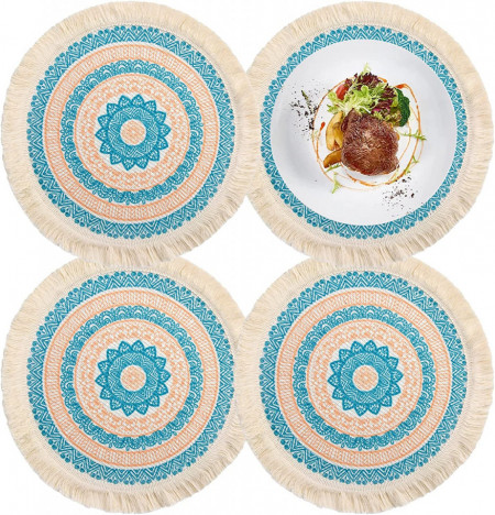 Set 4 naproane pentru farfurii VINILITE , bumbac/poliester, portocaliu/albastru, lavabil, 33cm