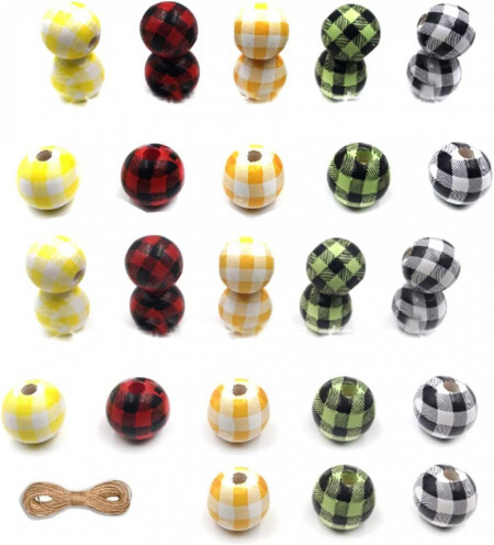 Set de 100 margele OUKEYI, lemn, multicolor, 16 mm