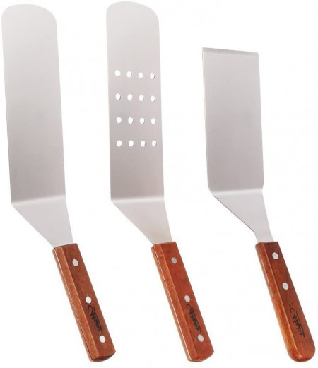 Set de 3 spatule Erjiaen, otel inoxidabil/lemn, argintiu/maro