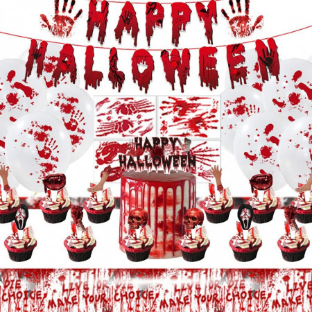 Set de 36 accesorii pentru Hallowen Metaparty, latex/plastic, alb/rosu