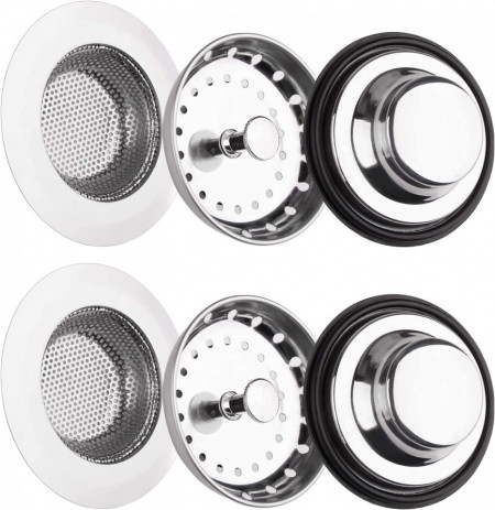 Set de 6 filtre pentru chiuveta Yesland, otel inoxidabil, argintiu, 8,5 x 4 cm/ 8,2 x 5 cm / 11,5 x 2,2 cm