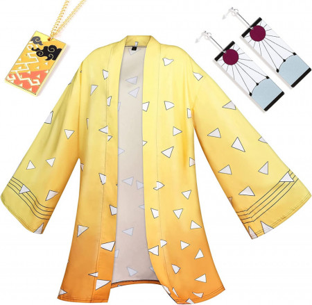 Set de cardigan cu cercei si colier Amycute, poliester/aliaj, galben/alb, marimea L