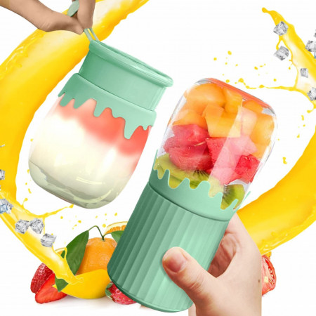 Blender portabil pentru suc proaspat Feekaa, plastic/otel inoxidabil, verde, 30 W, 300 ml
