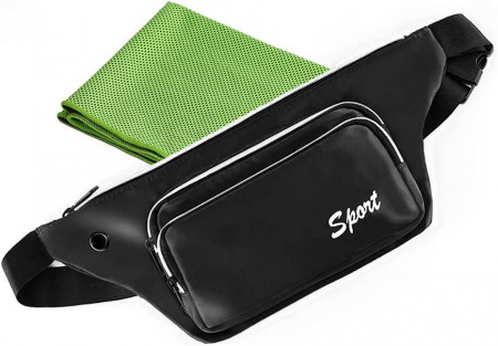 Borseta sport CYchen, nailon, negru/alb, 36 x 17 x 22 cm