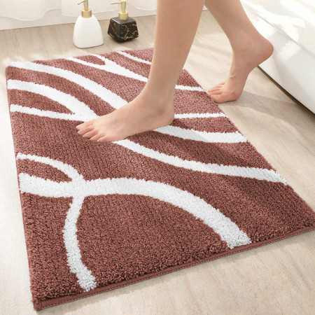 Covor de baie Dexi, microfibra, rosu burgundy/alb, 40 x 60 cm
