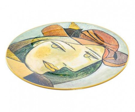 Farfurie decorativa Face II, ceramica, multicolor