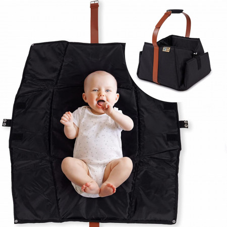 Geanta/patura pentru bebelusi MAMA MIRA!, poliester/piele PU, negru/maro, 38 x 38 cm