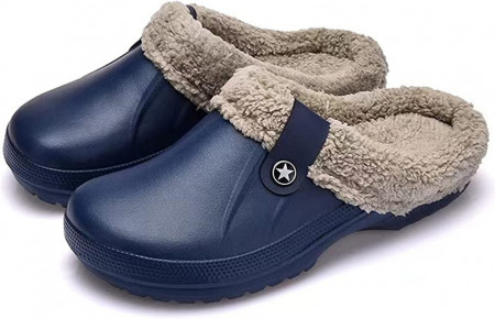 Papuci cu blana Coswind, cauciuc/textil, albastru /gri, 42-43