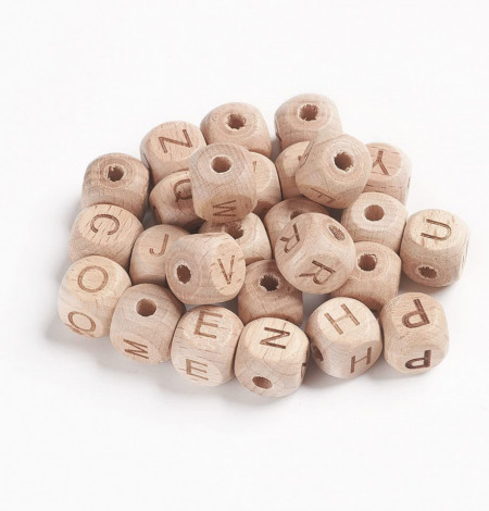 Set de 130 cuburi cu litere pentru bratari UR URLIFEHALL, lemn, natur, 12 x 12 mm
