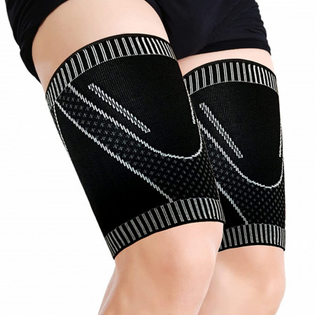 Set de 2 compresii pentru coapsa Goosom, textil, alb/negru, M