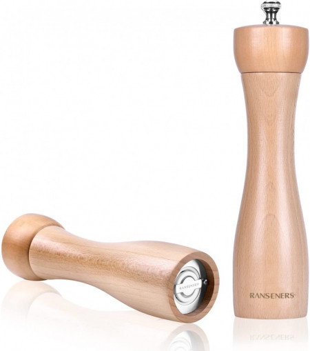 Set de 2 rasnite sare si piper RANSENERS, lemn/otel inoxidabil, natur/argintiu, 22 cm