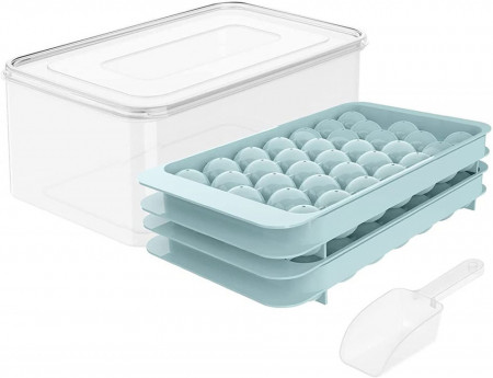 Set de 2 tavi si un recipient pentru gheata MOGADEE, plastic, transparent/albastru