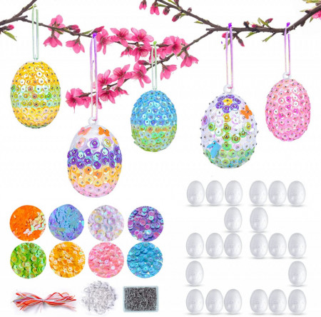 Set de 25 oua cu accesorii pentru decorat Ulikey, multicolor