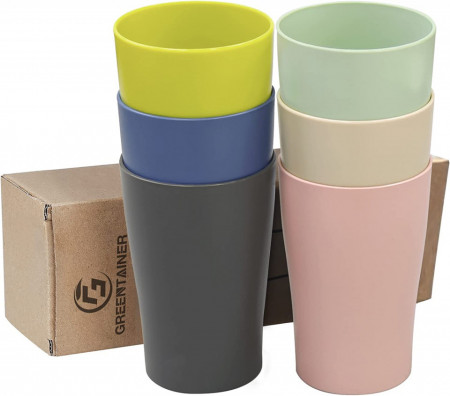 Set de 6 pahare Greentainer, plastic, multicolor, 12,9 x 7,3 cm, 400 ml