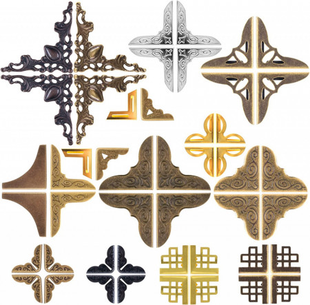 Set de 60 colturi metalice pentru carti KeaJuidy, multicolor, metal, 1,6 - 4,1 cm