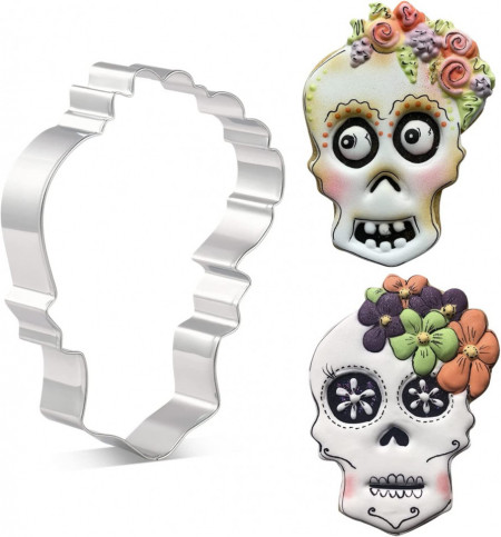 Forma pentru craniu de Halloween KENIAO, otel inoxidabil, argintiu, 11,8 x 8, 6 cm