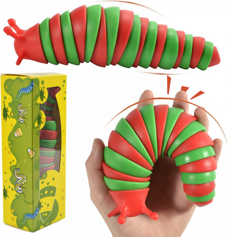 Jucarie senzoriala antistres Vibbang, rosu/verde, melc, plastic, 8,5 cm