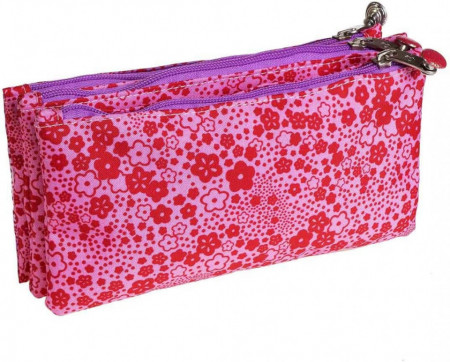 Penar cu 3 compartimente Busquets, roz, textil, 21 x 11 x 5 cm