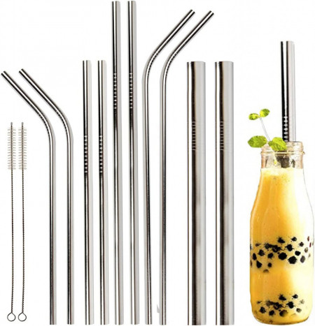 Set de 10 paie si 2 perii Youngever, otel inoxidabil/nailon, argintiu/alb