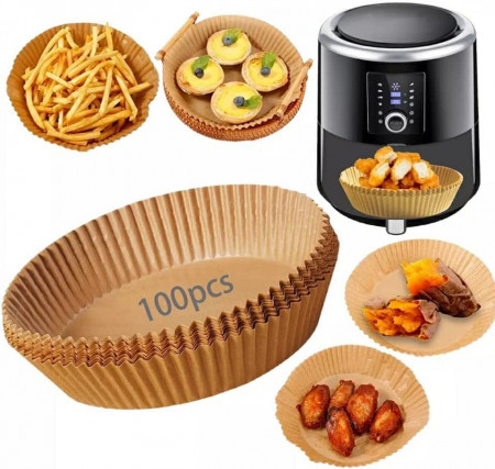 Set de 100 hartii de copt pentru friteuza VIDOELETTRONICA, maro, 16 x 4,5 cm